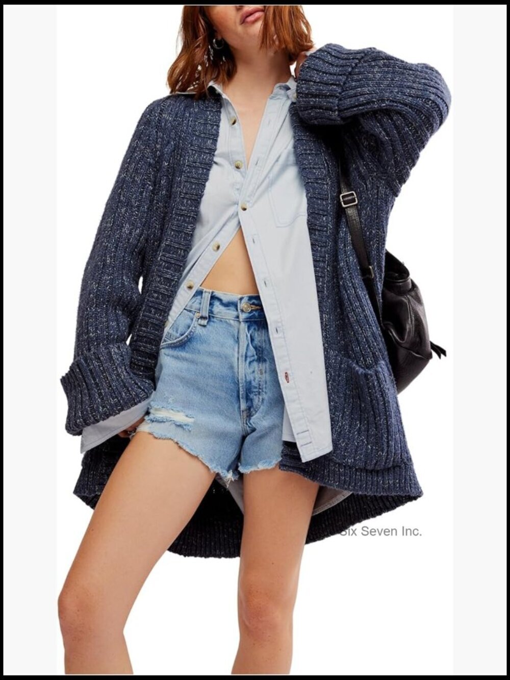 Relaxed Cotton Ribbed Knit Cardigan Open Front Patch Pockets Cuffed Sleeves